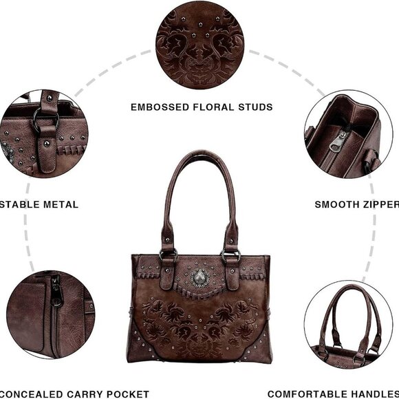 Tote Bag for Women Large Western Purse Ladies Top Handle Shoulder Handbags Vinta - Picture 5 of 7